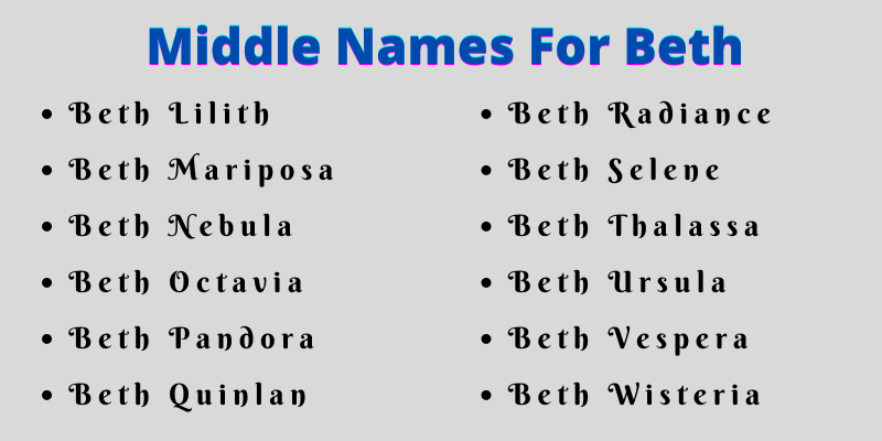 400 Creative Middle Names For Beth