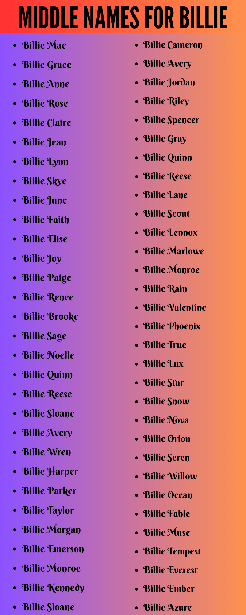 400 Middle Names For Billie