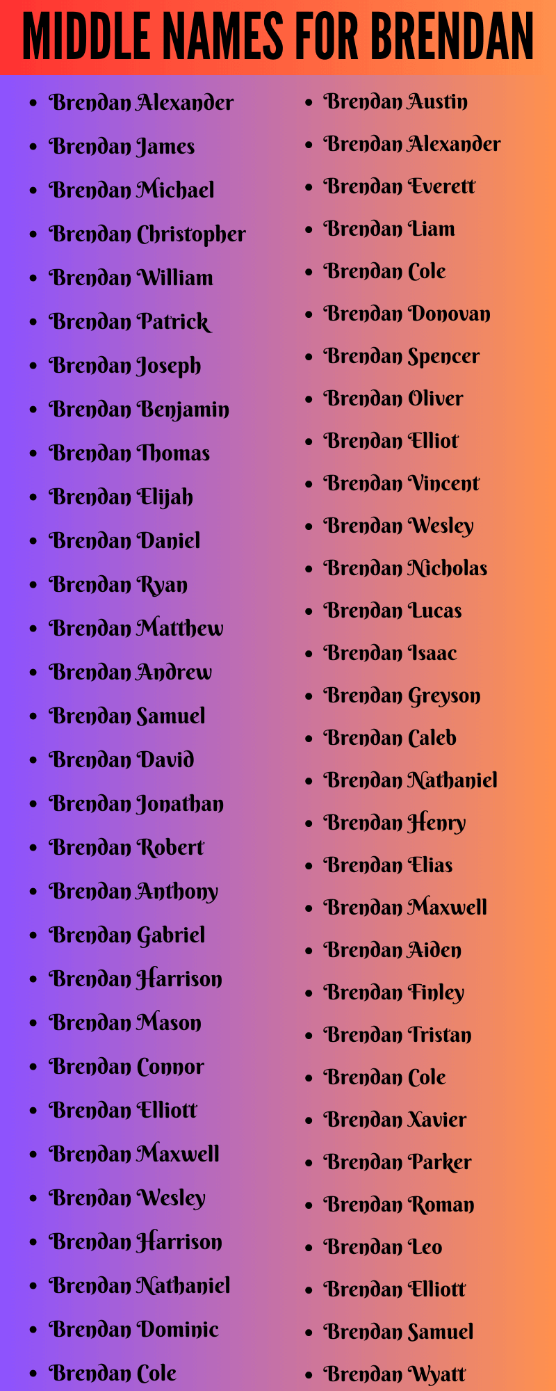 400 Cute Middle Names For Brendan