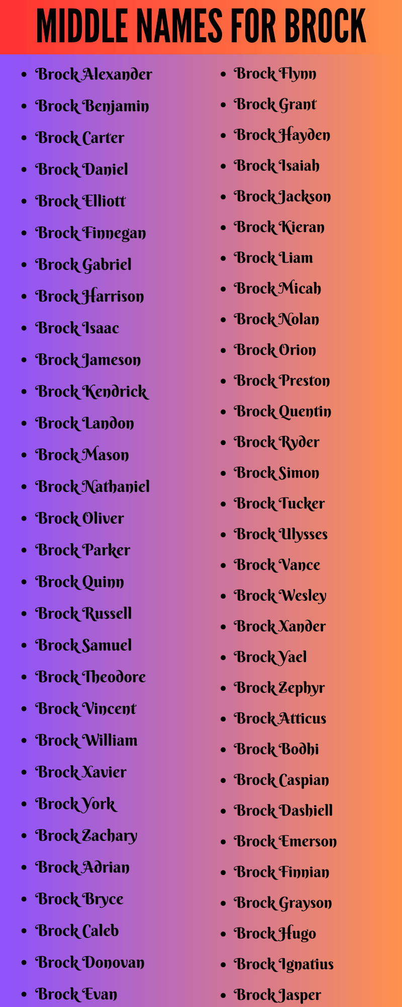 400 Classy Middle Names For Brock