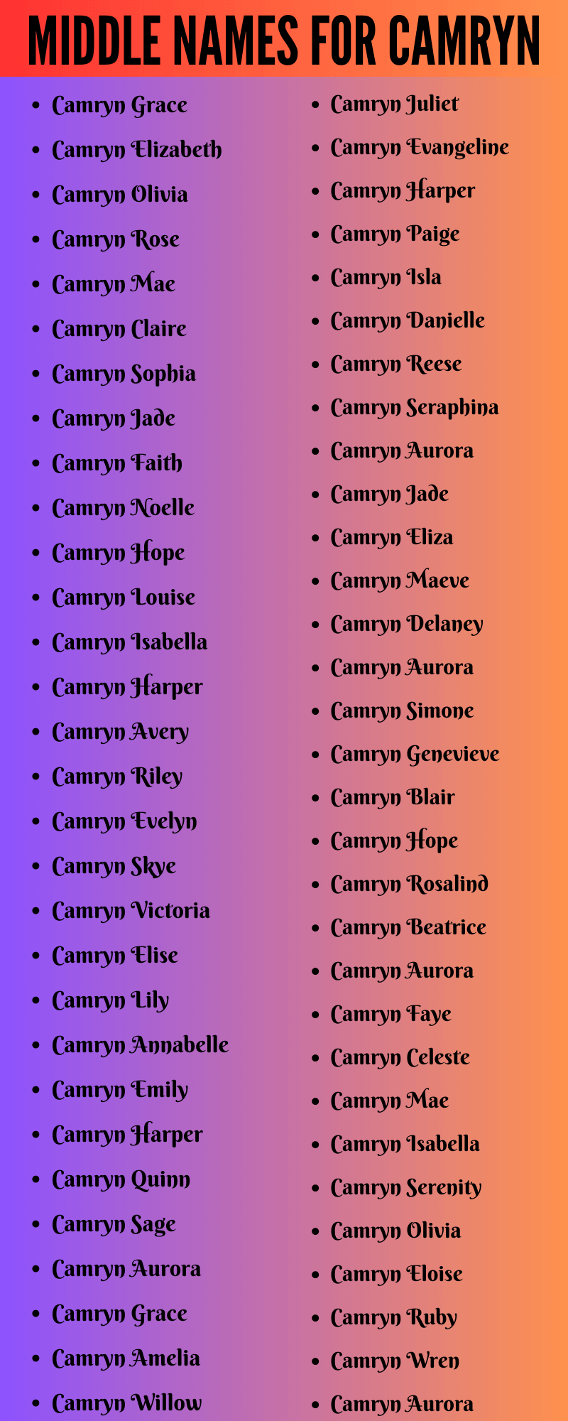 400 Fantastic Middle Names For Camryn