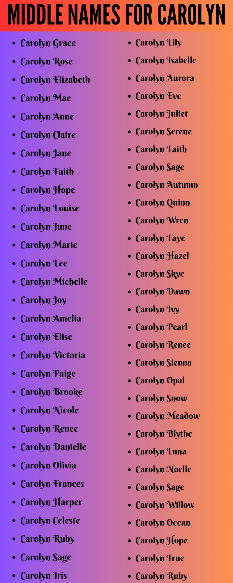400 Classy Middle Names For Carolyn