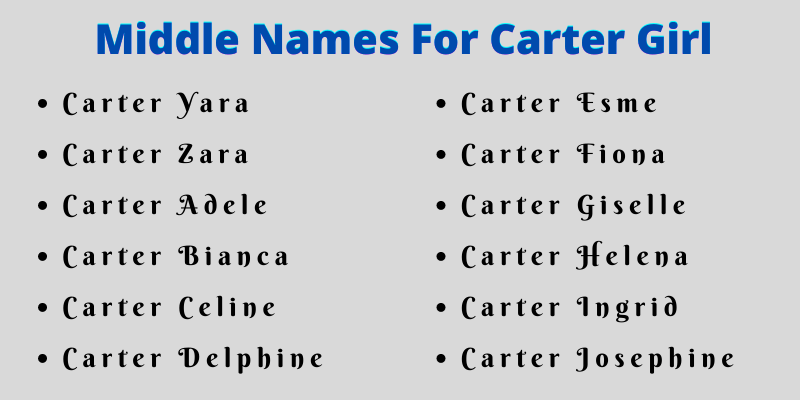 400 Middle Names For Carter Girl