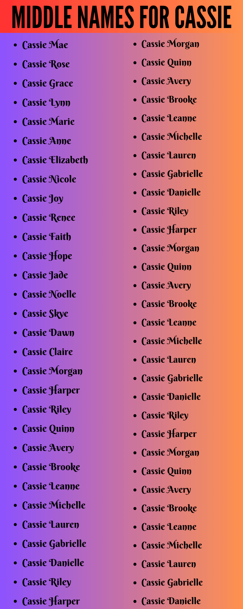 400 Cute Middle Names For Cassie