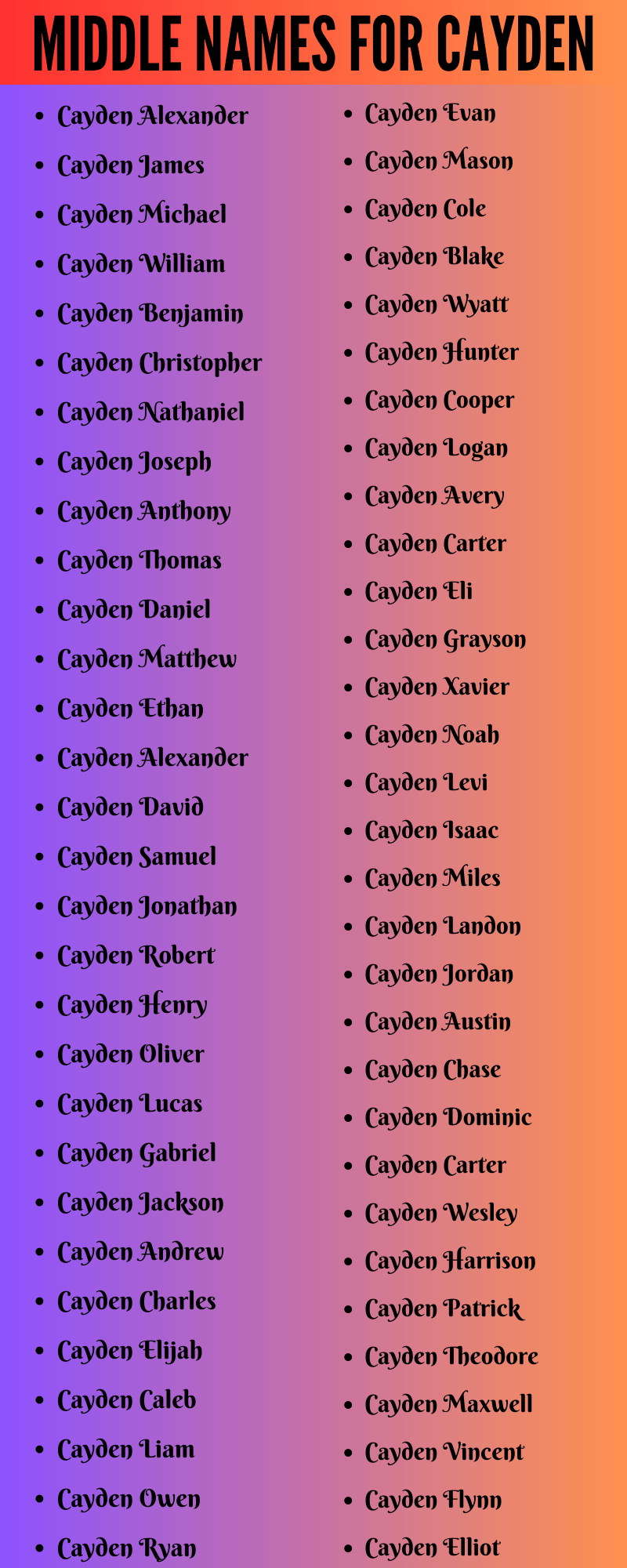 400 Best Middle Names For Cayden