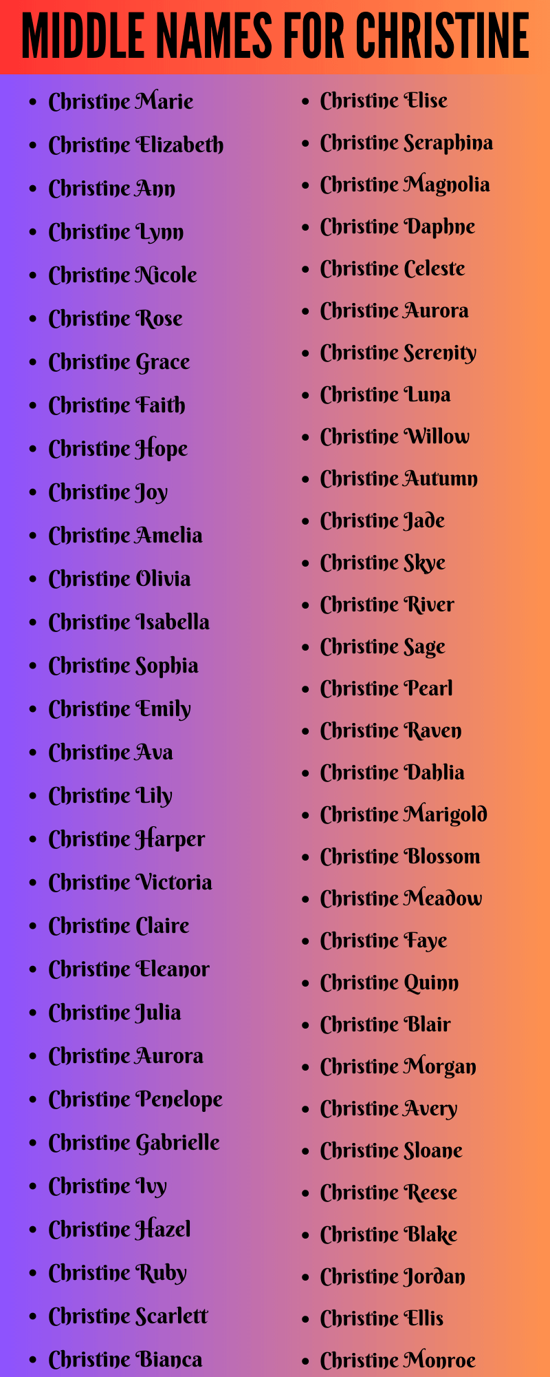 400 Creative Middle Names For Christine