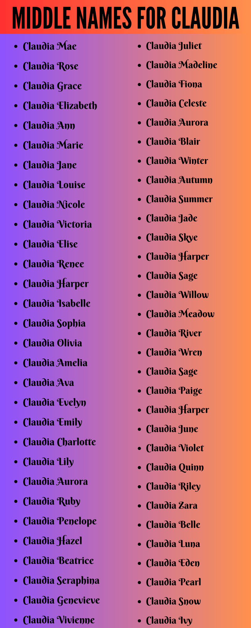 400 Classy Middle Names For Claudia