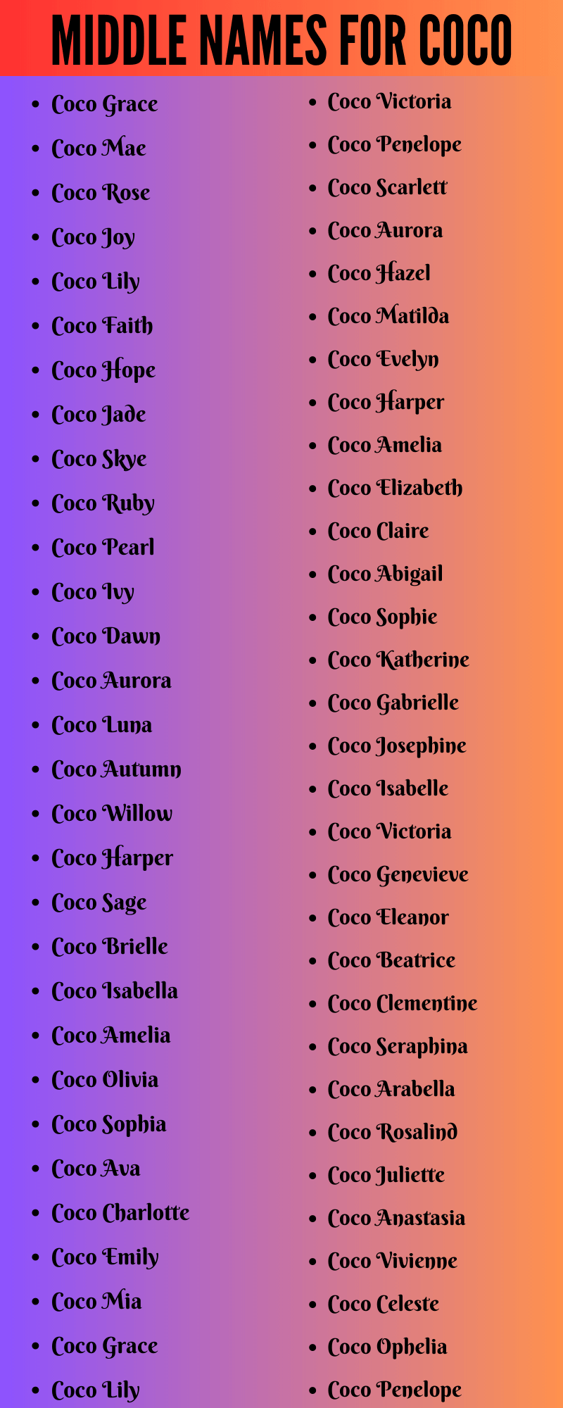 400 Unique Middle Names For Coco
