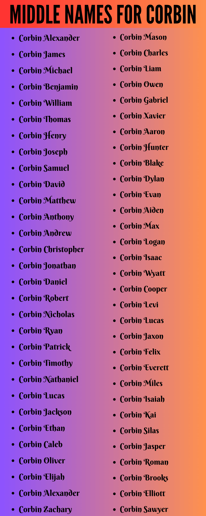 400 Classy Middle Names For Corbin