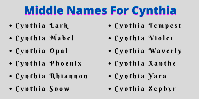 400 Middle Names For Cynthia