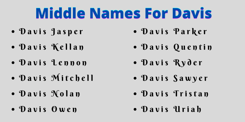 400 Middle Names For Davis