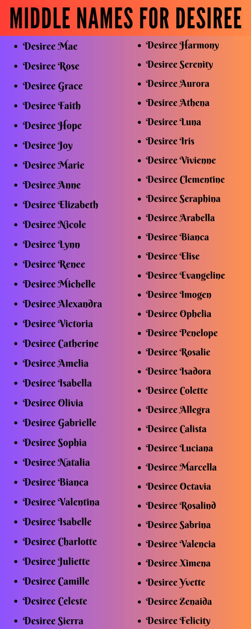 400 Creative Middle Names For Desiree
