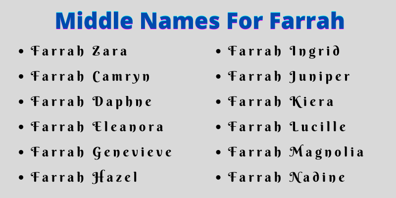400 Classy Middle Names For Farrah