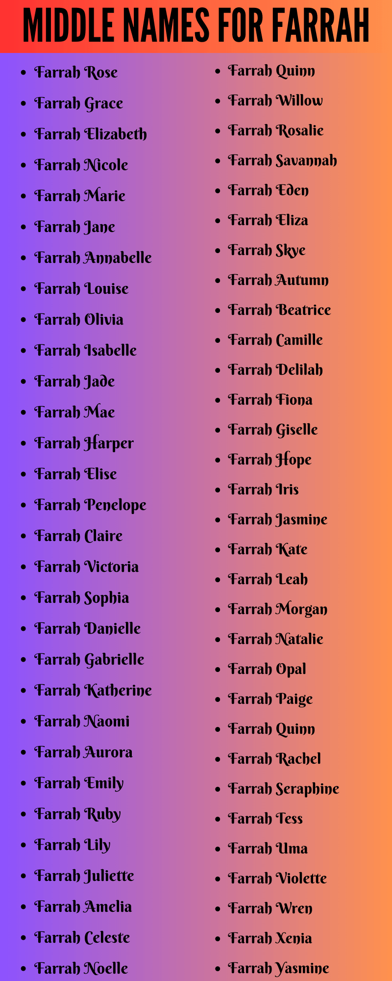 400 Classy Middle Names For Farrah