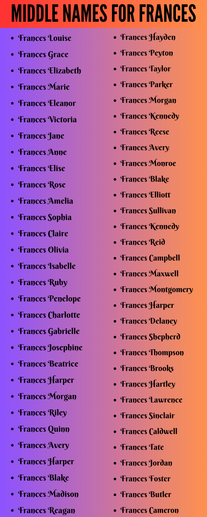 400 Best Middle Names For Frances