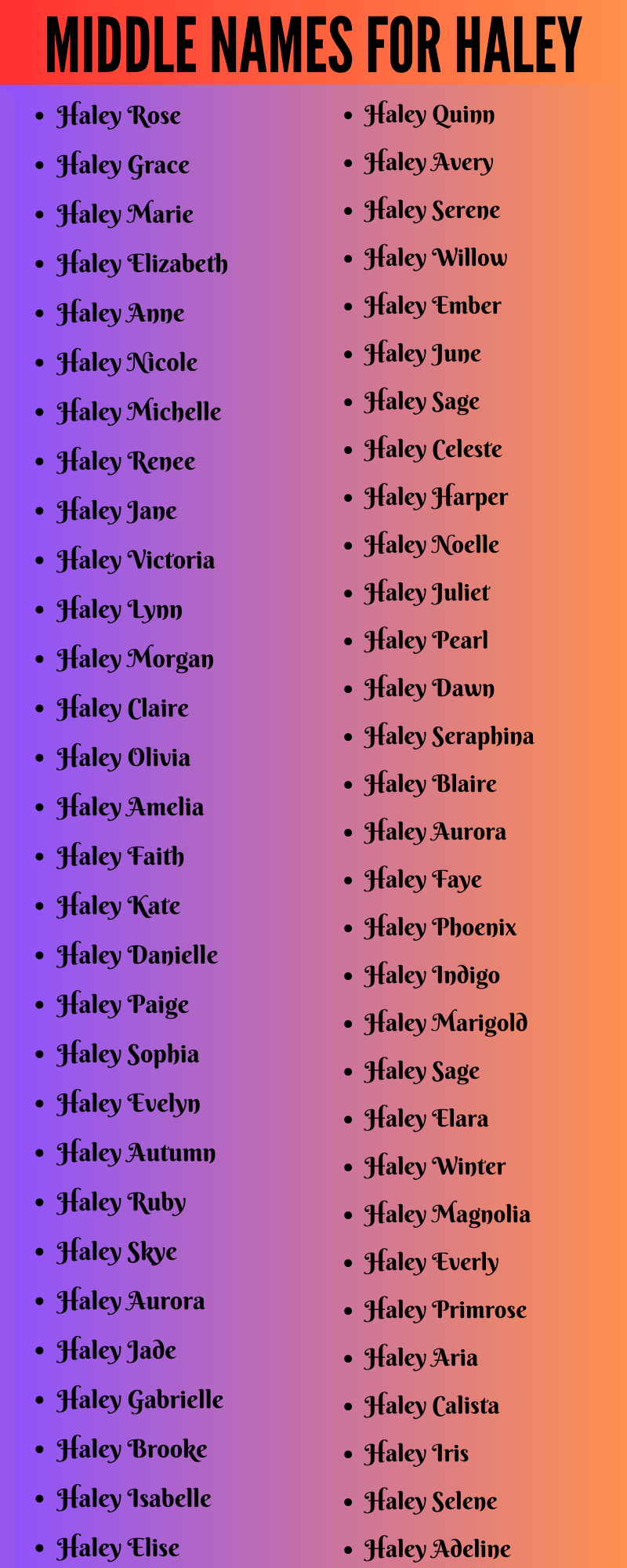 400 Unique Middle Names For Haley