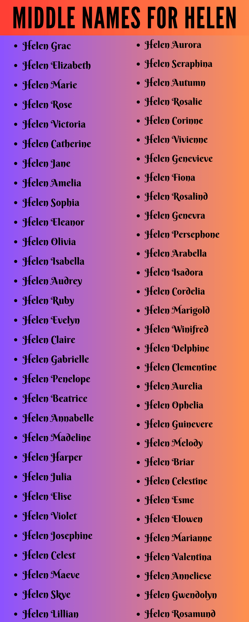 400 Unique Middle Names For Helen
