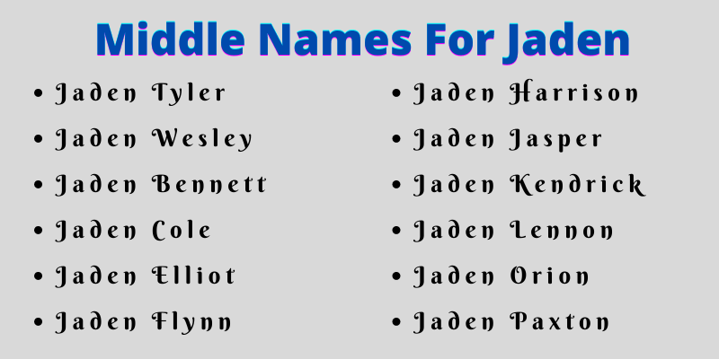 400 Amazing Middle Names For Jaden