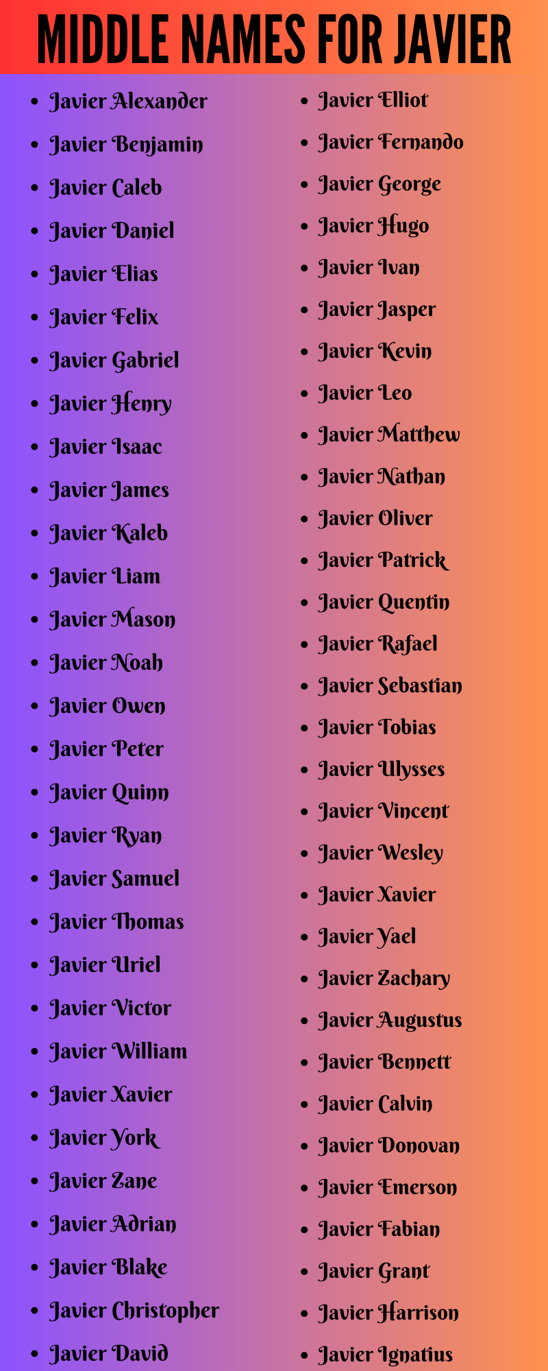 400 Cute Middle Names For Javier