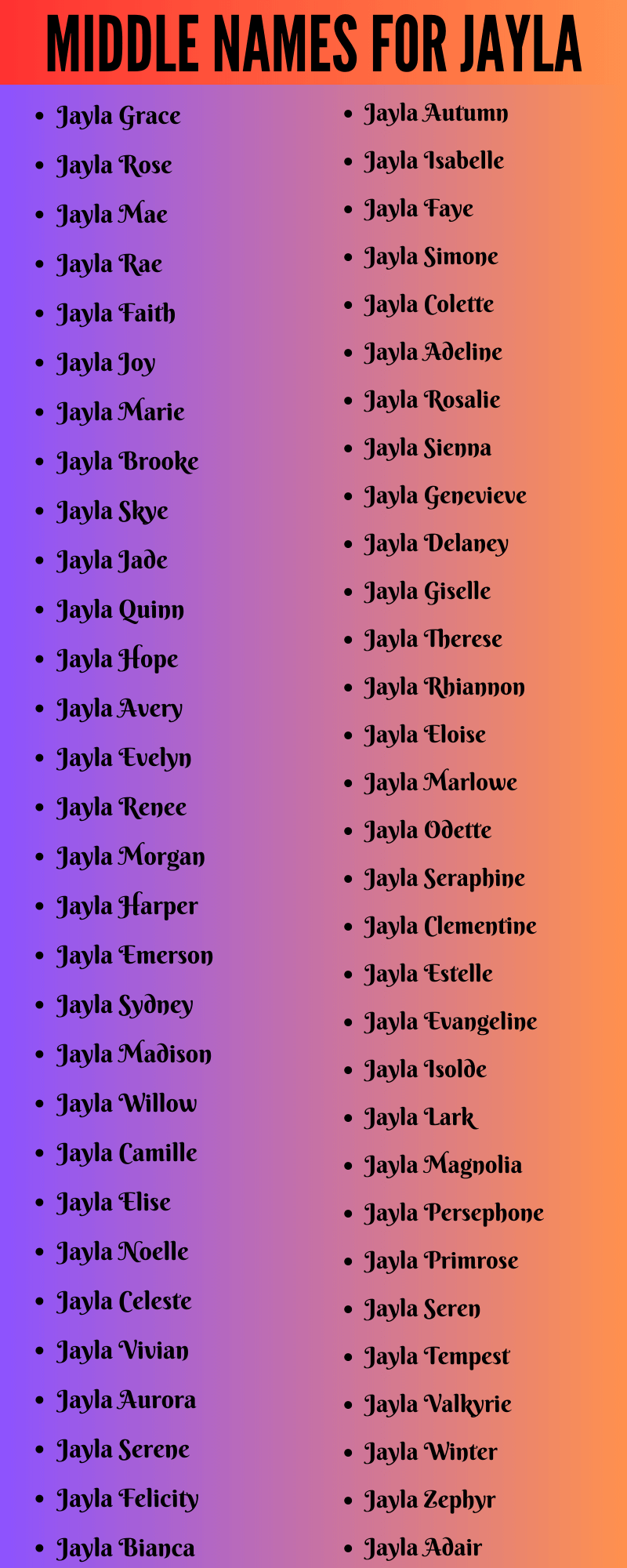 400 Cute Middle Names For Jayla