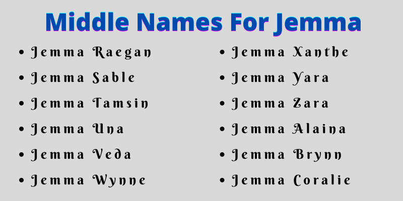 400 Cute Middle Names For Jemma
