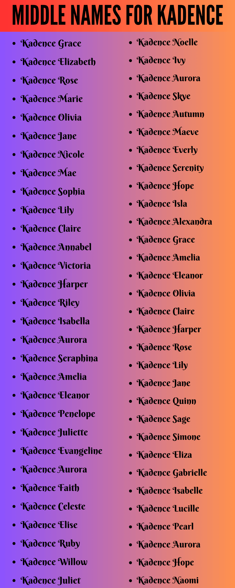400 Unique Middle Names For Kadence