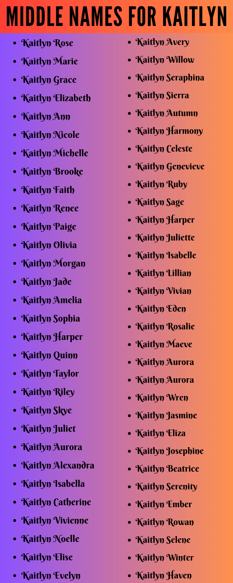 400 Amazing Middle Names For Kaitlyn