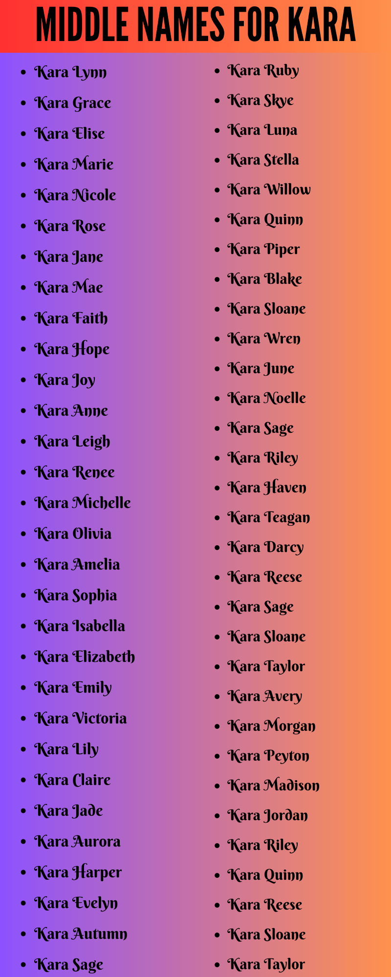 400 Unique Middle Names For Kara