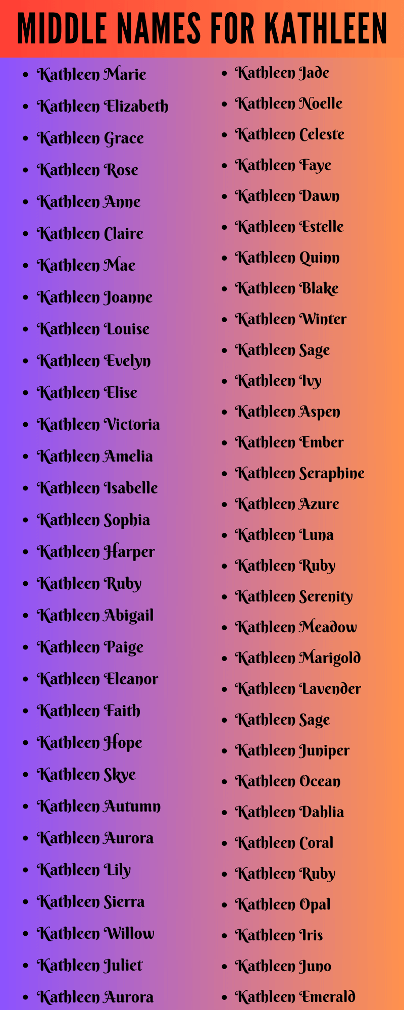  400 Unique Middle Names For Kathleen