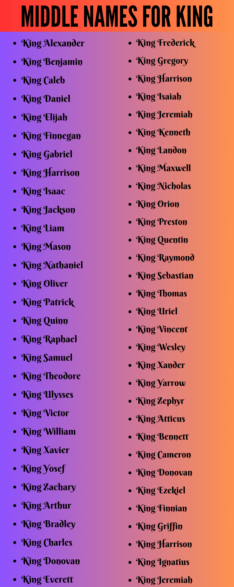 400 Amazing Middle Names For King