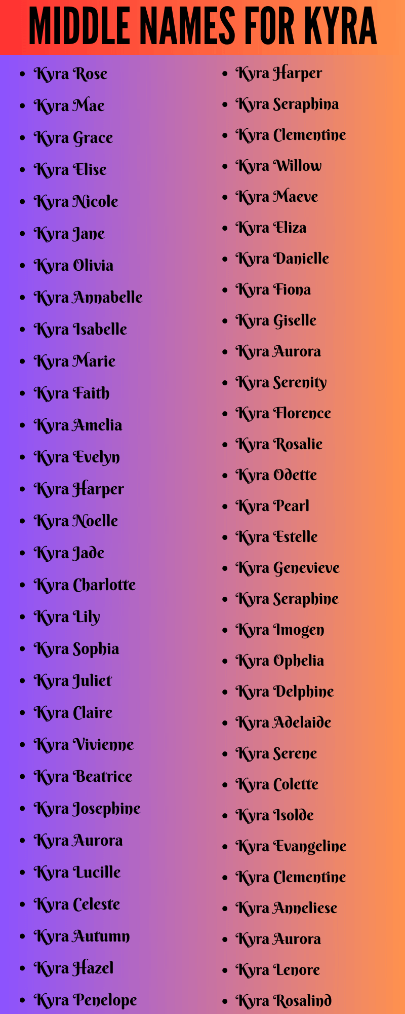 400 Classy Middle Names For Kyra
