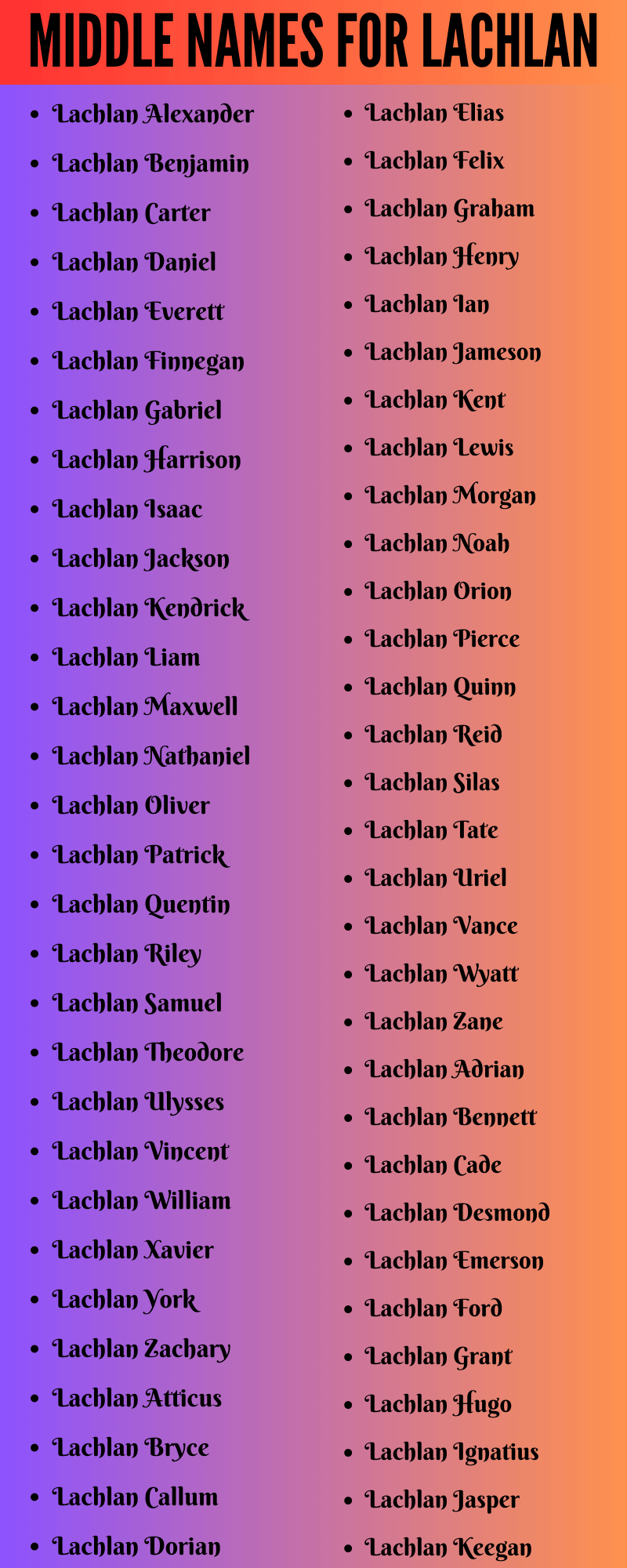 400 Best Middle Names For Lachlan