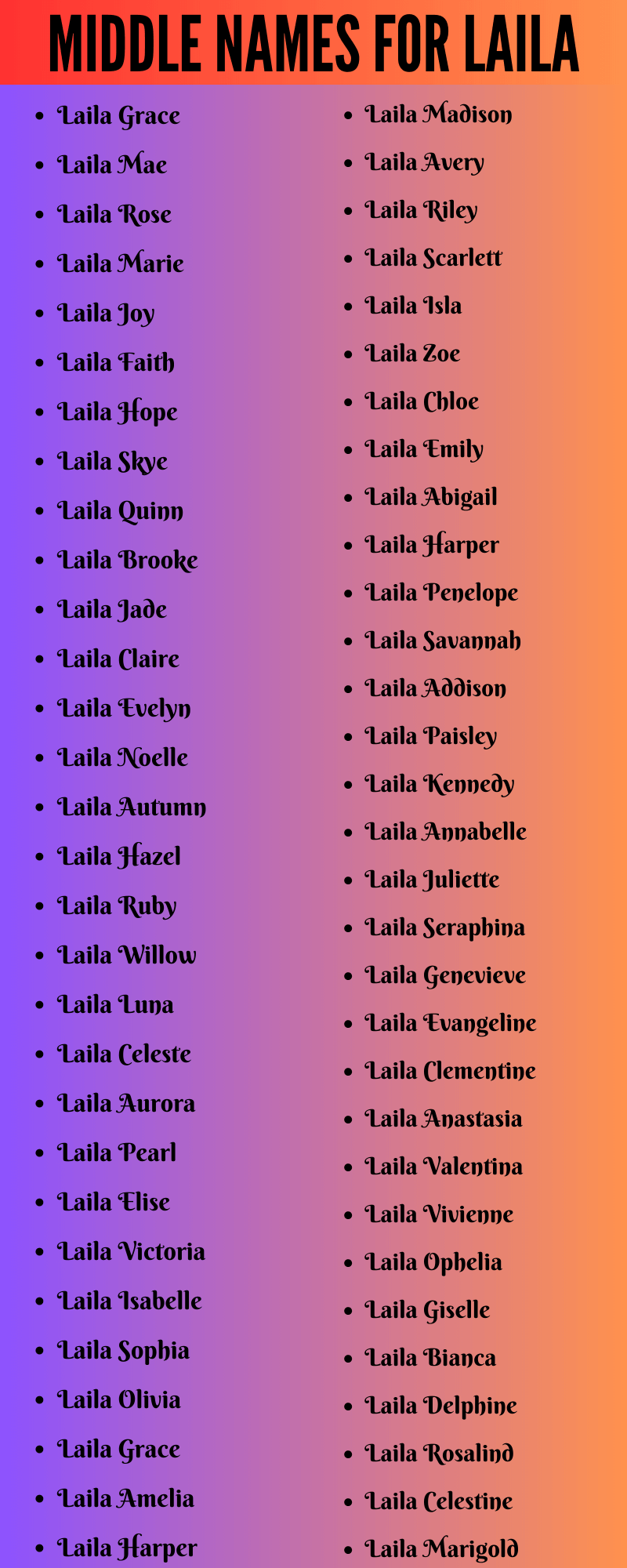 400 Cute Middle Names For Laila