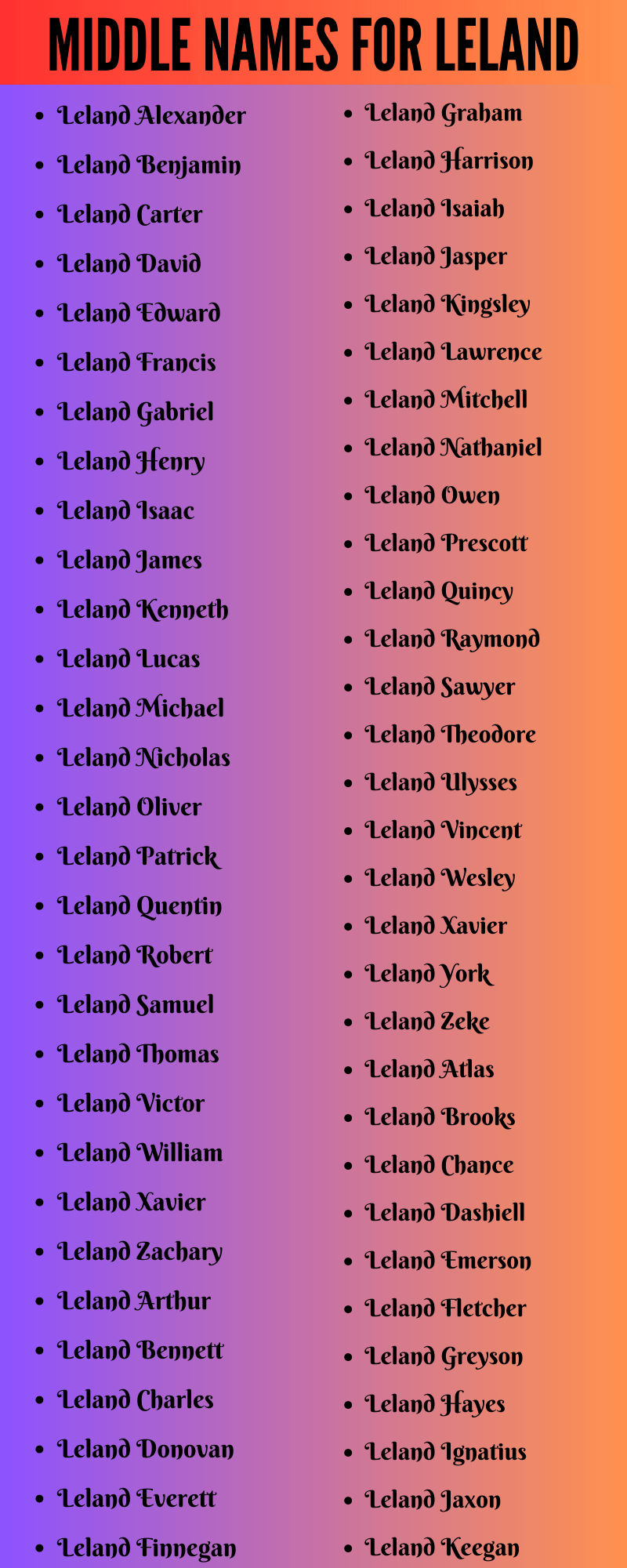 400 Unique Middle Names For Leland