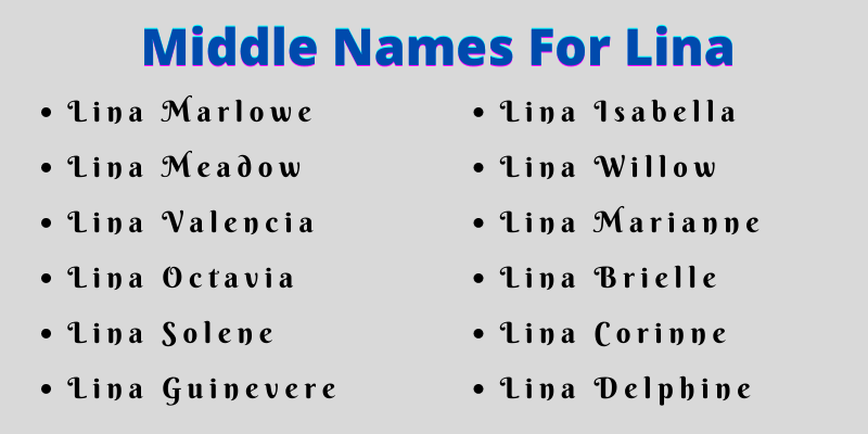 400 Cute Middle Names For Lina