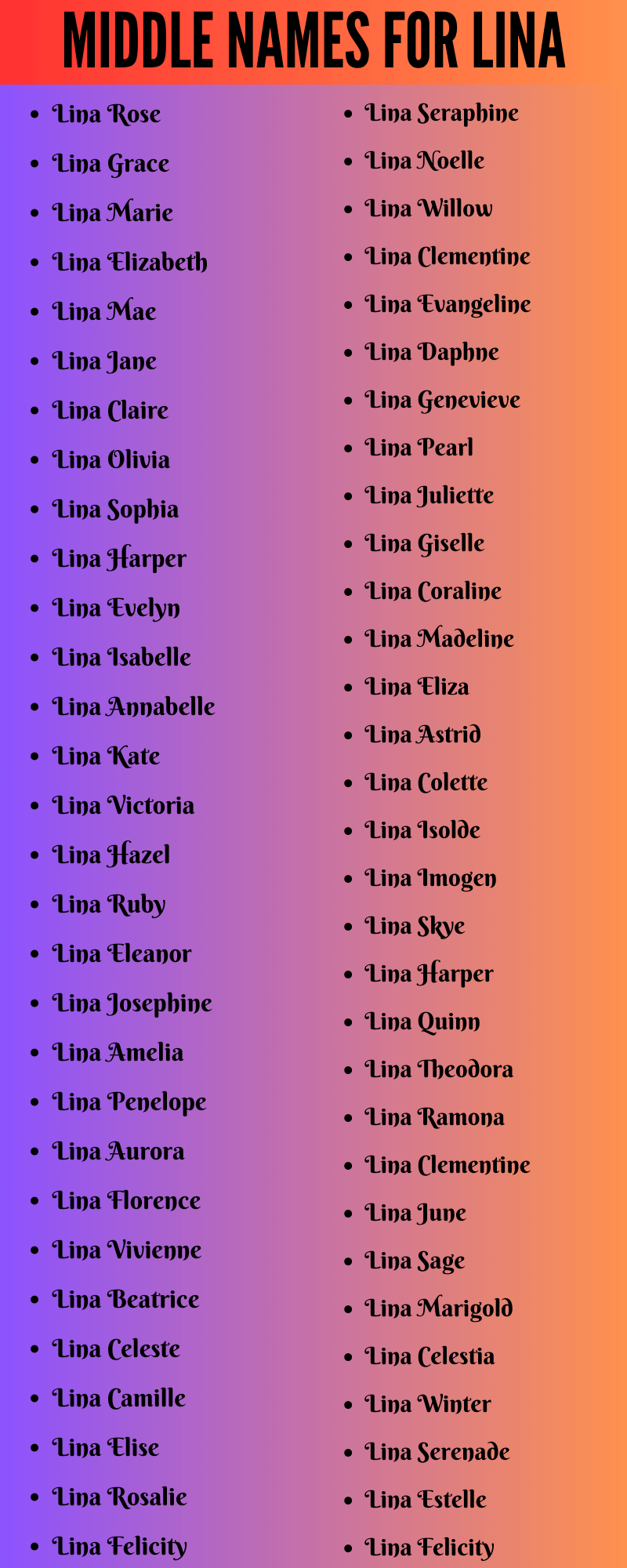 400 Cute Middle Names For Lina