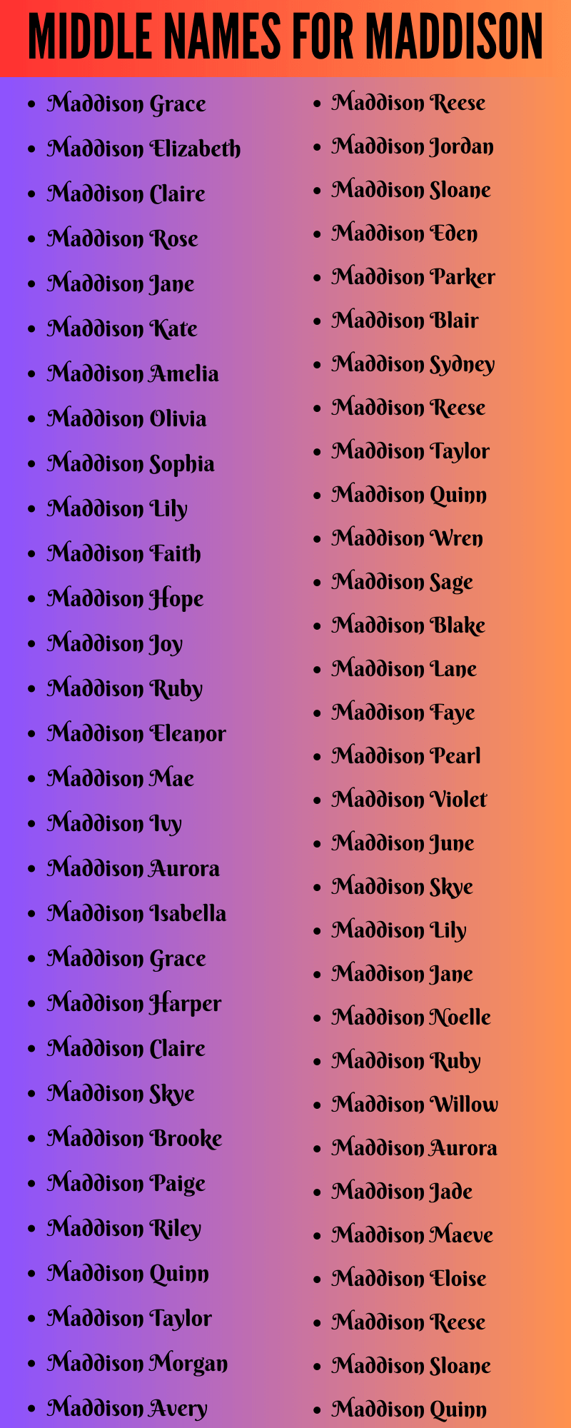400 Middle Names For Maddison