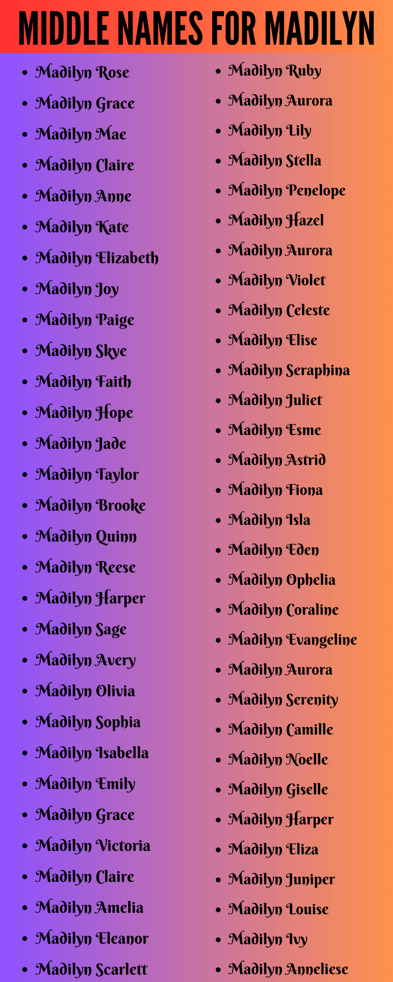 400 Unique Middle Names For Madilyn