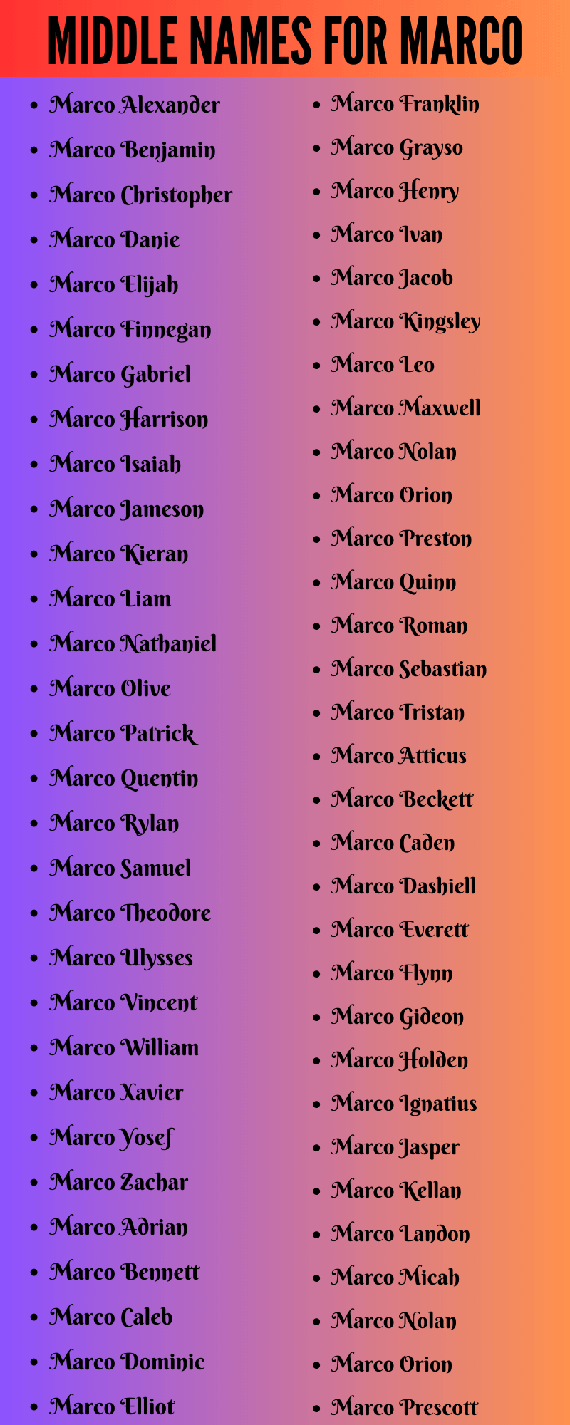 400 Unique Middle Names For Marco