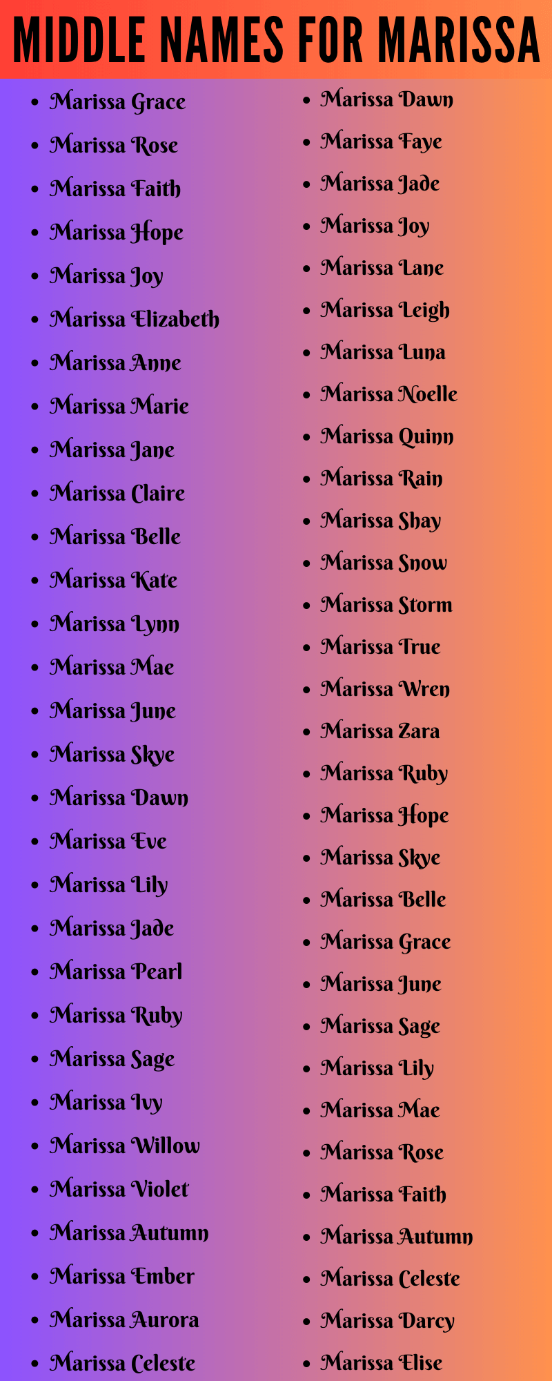 400 Unique Middle Names For Marissa