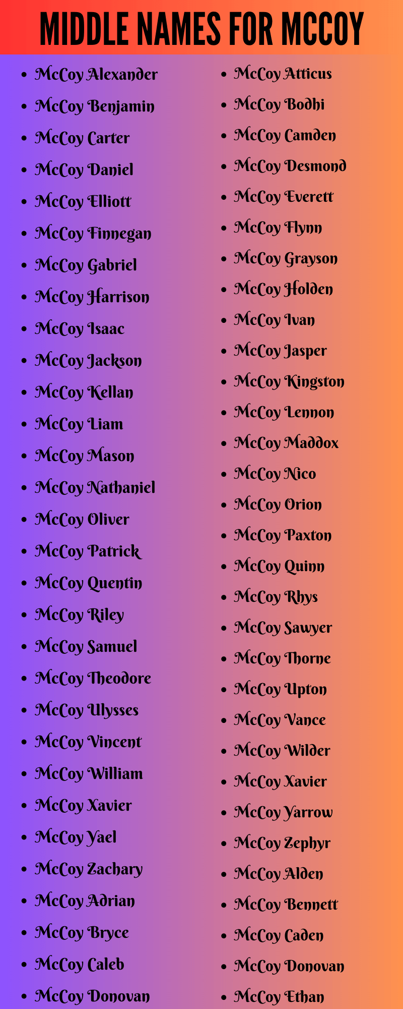 400 Middle Names For Mccoy