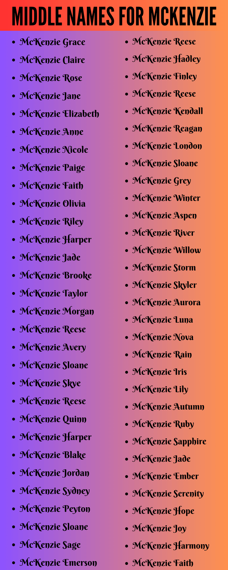 400 Cute Middle Names For Mckenzie