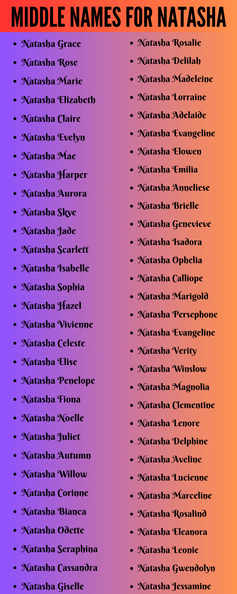 400 Amazing Middle Names For Natasha