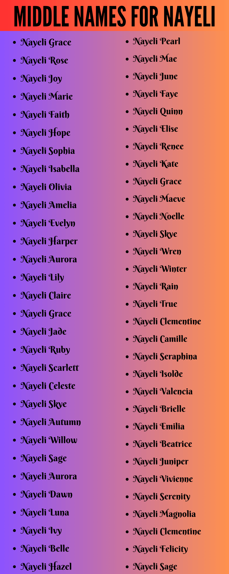 400 Best Middle Names For Nayeli