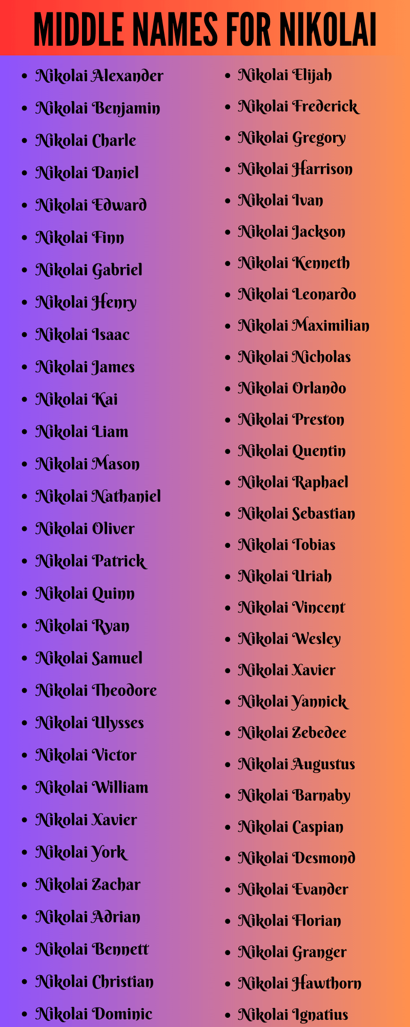 400 Best Middle Names For Nikolai