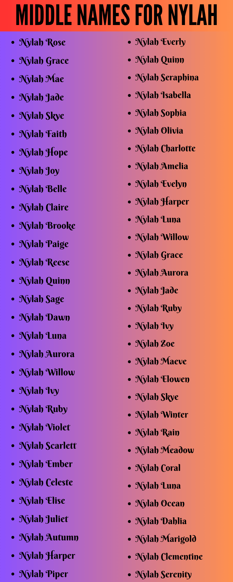400 Best Middle Names For Nylah