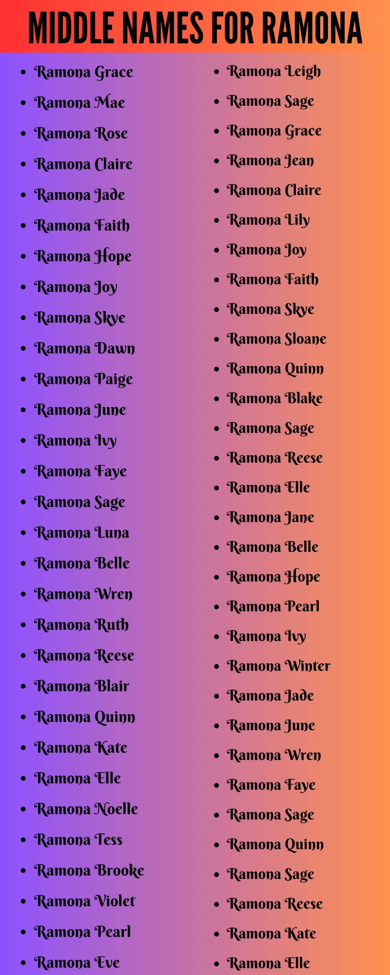 400 Fantastic Middle Names For Ramona