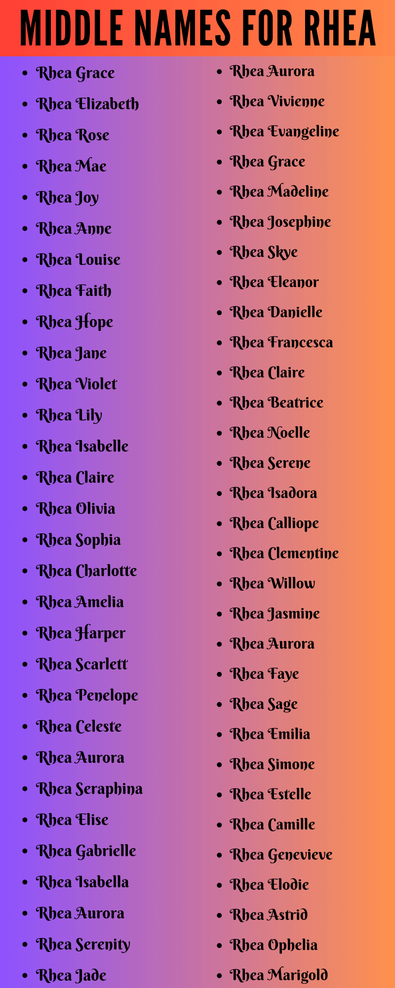 400 Middle Names For Rhea