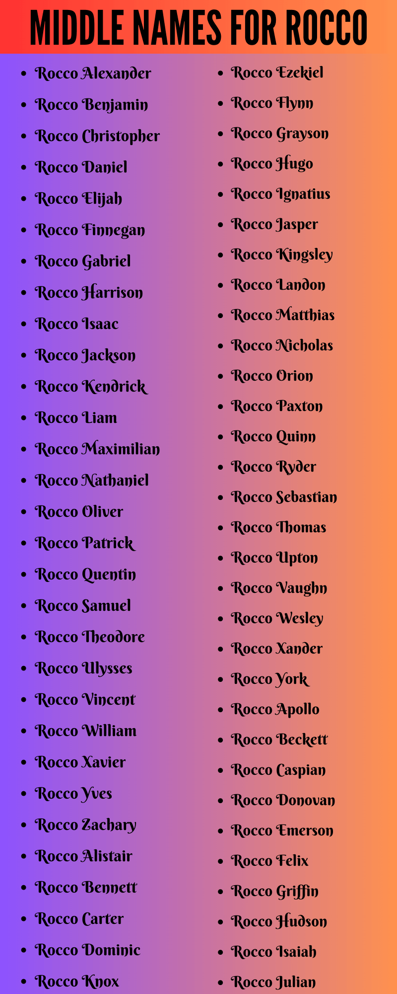 400 Cute Middle Names For Rocco