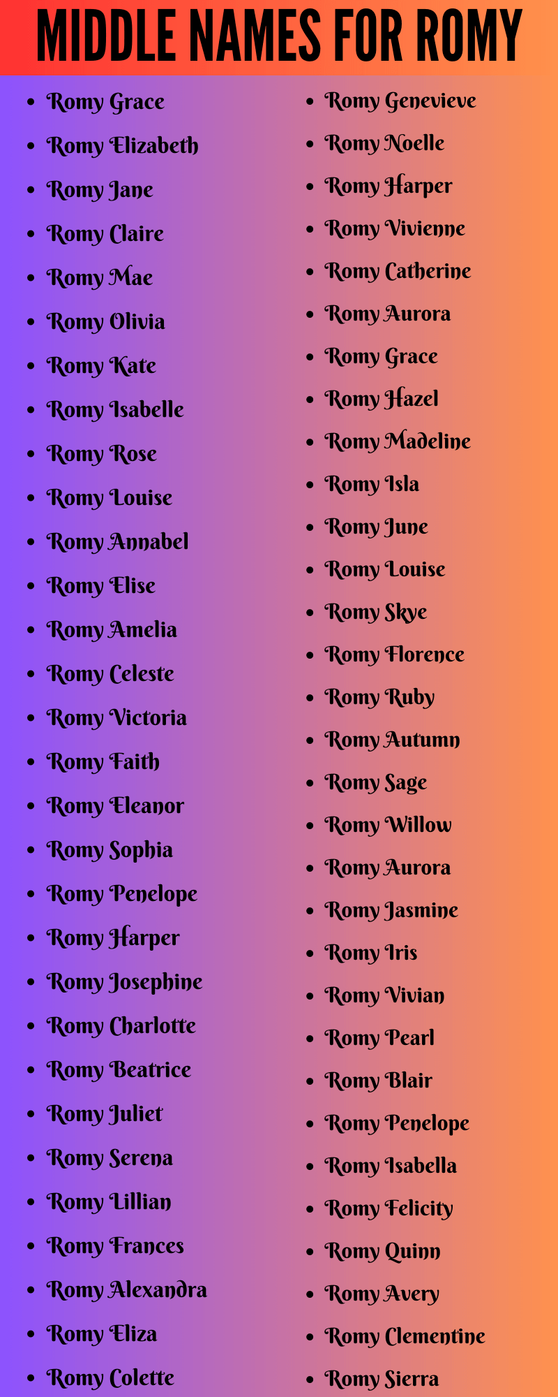 400 Amazing Middle Names For Romy